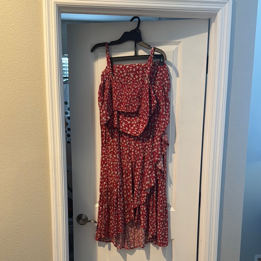 Floral Red Two Piece Set